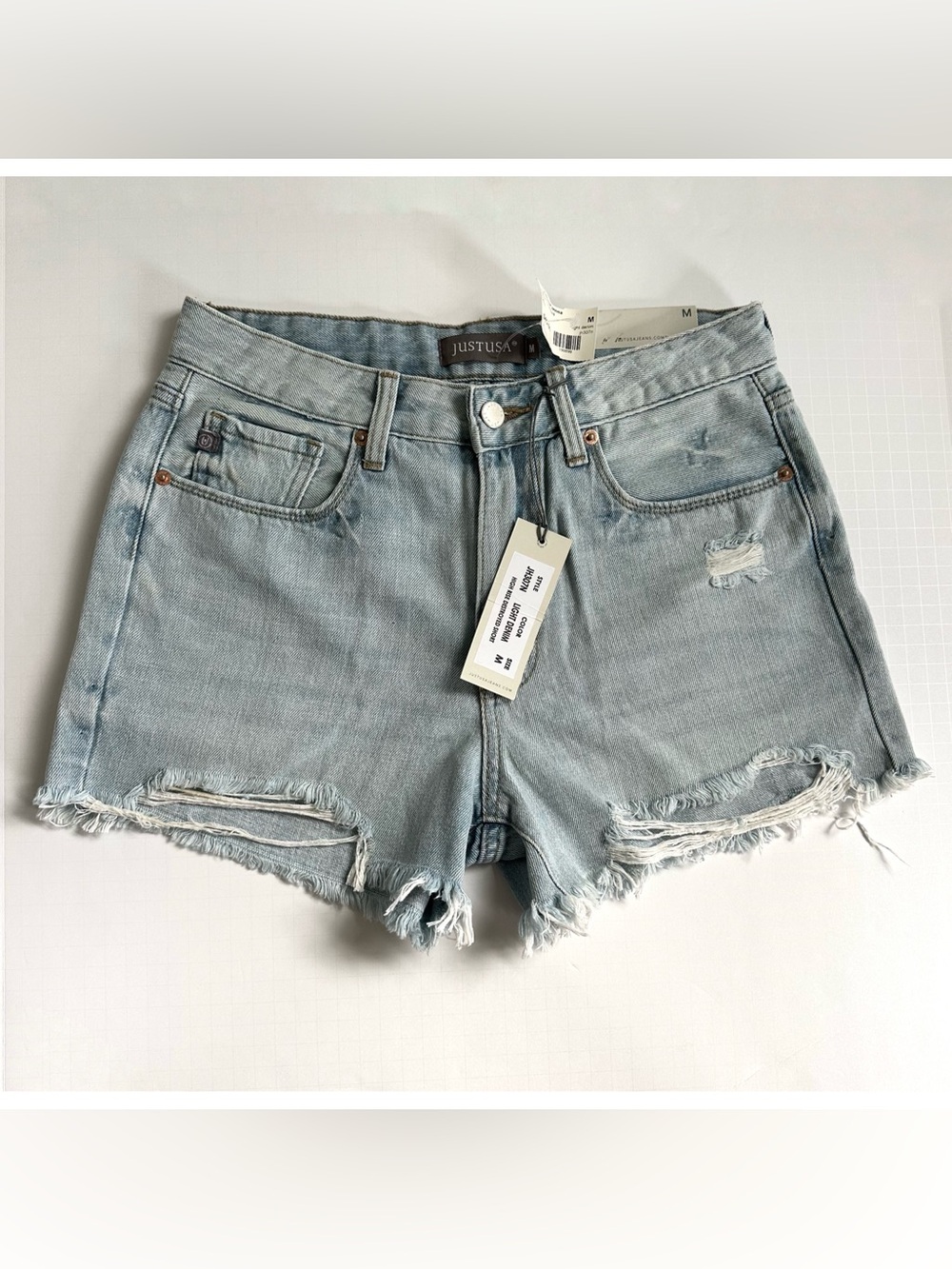 NWT Just USA Light Wash Distressed High-Rise Denim Shorts